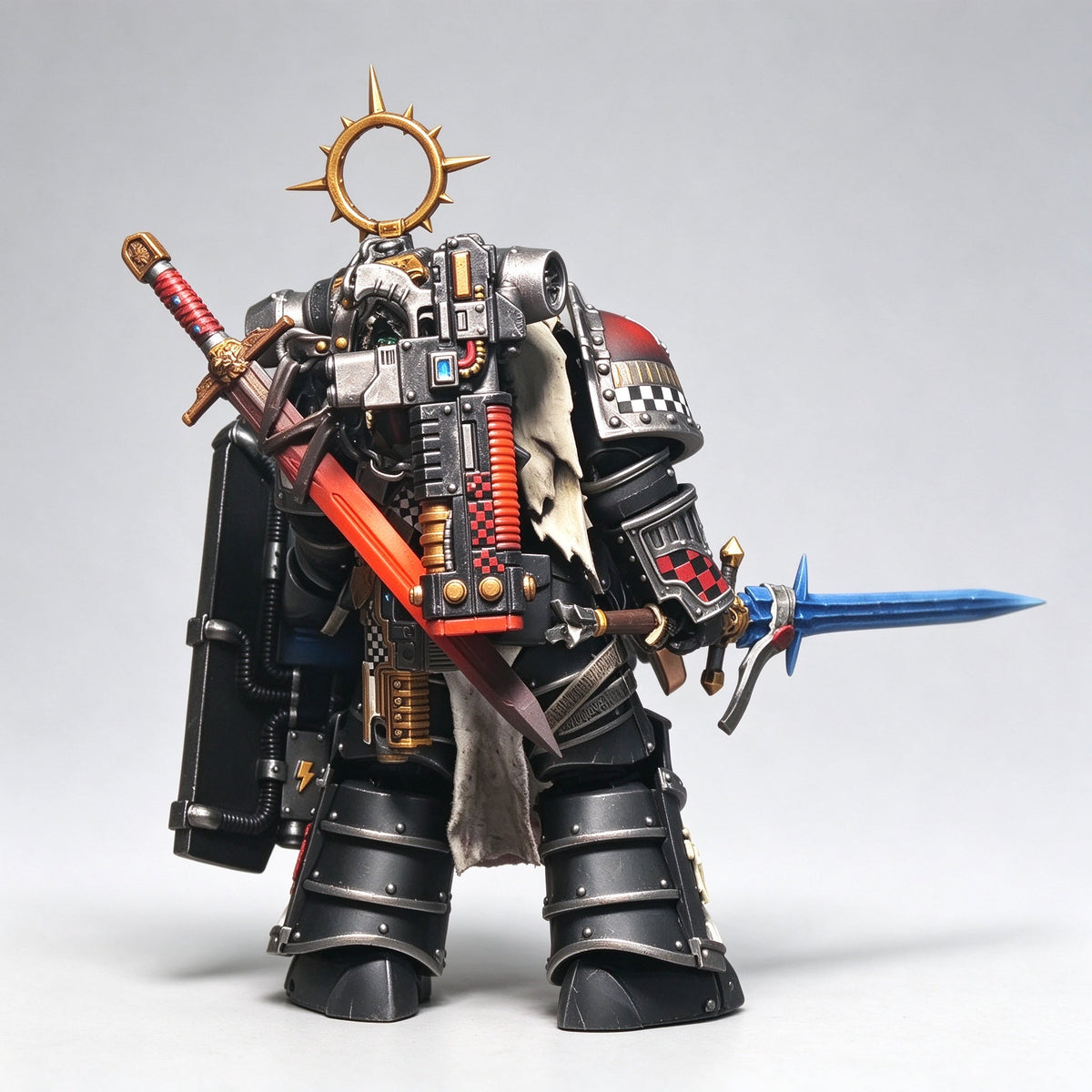 Custom 1/18 Dark Angels Calibanite Knight Veteran (Dual Flame/Ice Power Swords & Relic Shield) - Image 4