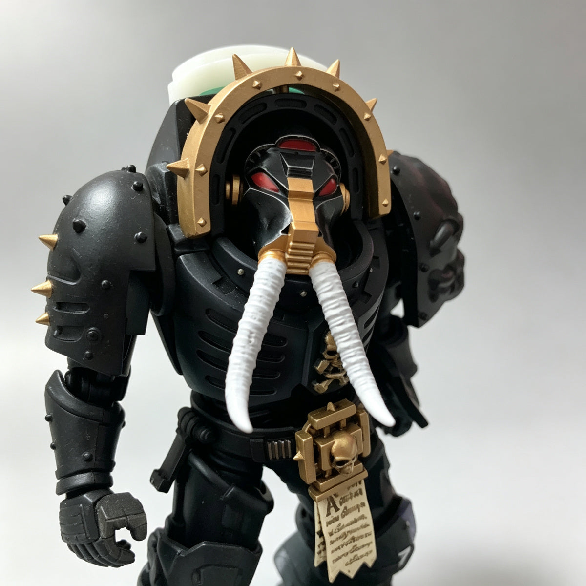 Custom Black Legion Chaos Terminator Tusked Helmet - 1/18 Action Figure Head Sculpt Upgrade - Image 4