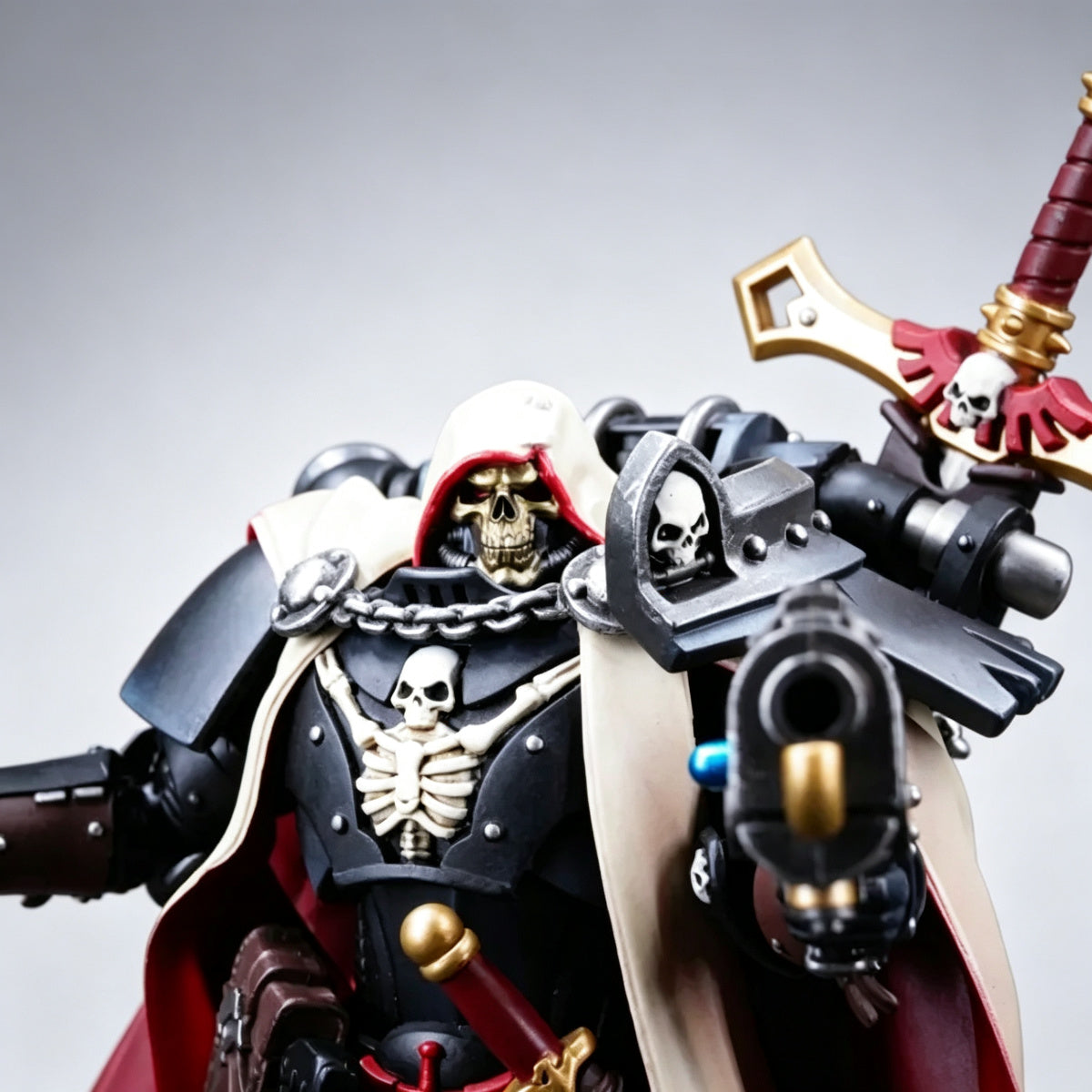 Custom Cypher Helmet - White Hood & Gold Skull - Image 6