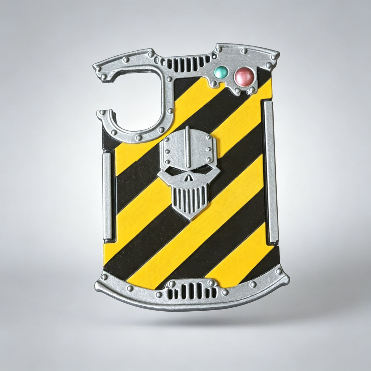 Custom Iron Warriors Breaching Shield - Hazard Stripes & Iron Skull