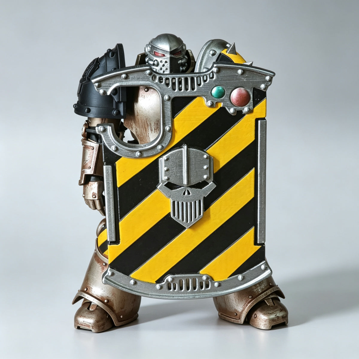 Custom Iron Warriors Breaching Shield - Hazard Stripes & Iron Skull - Image 2
