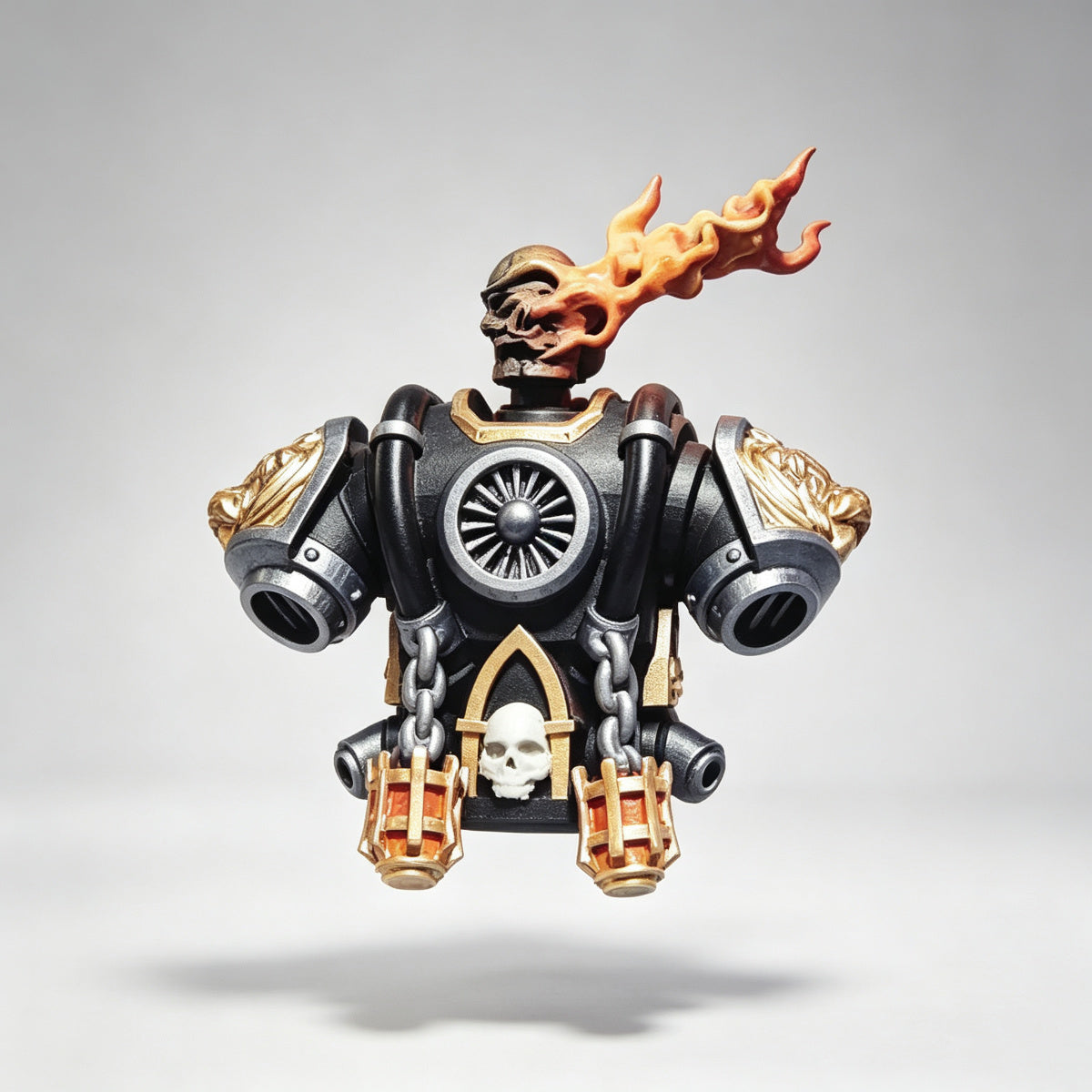 Custom Space Marine Backpack - Flaming Skull & Lion Heads - Image 2