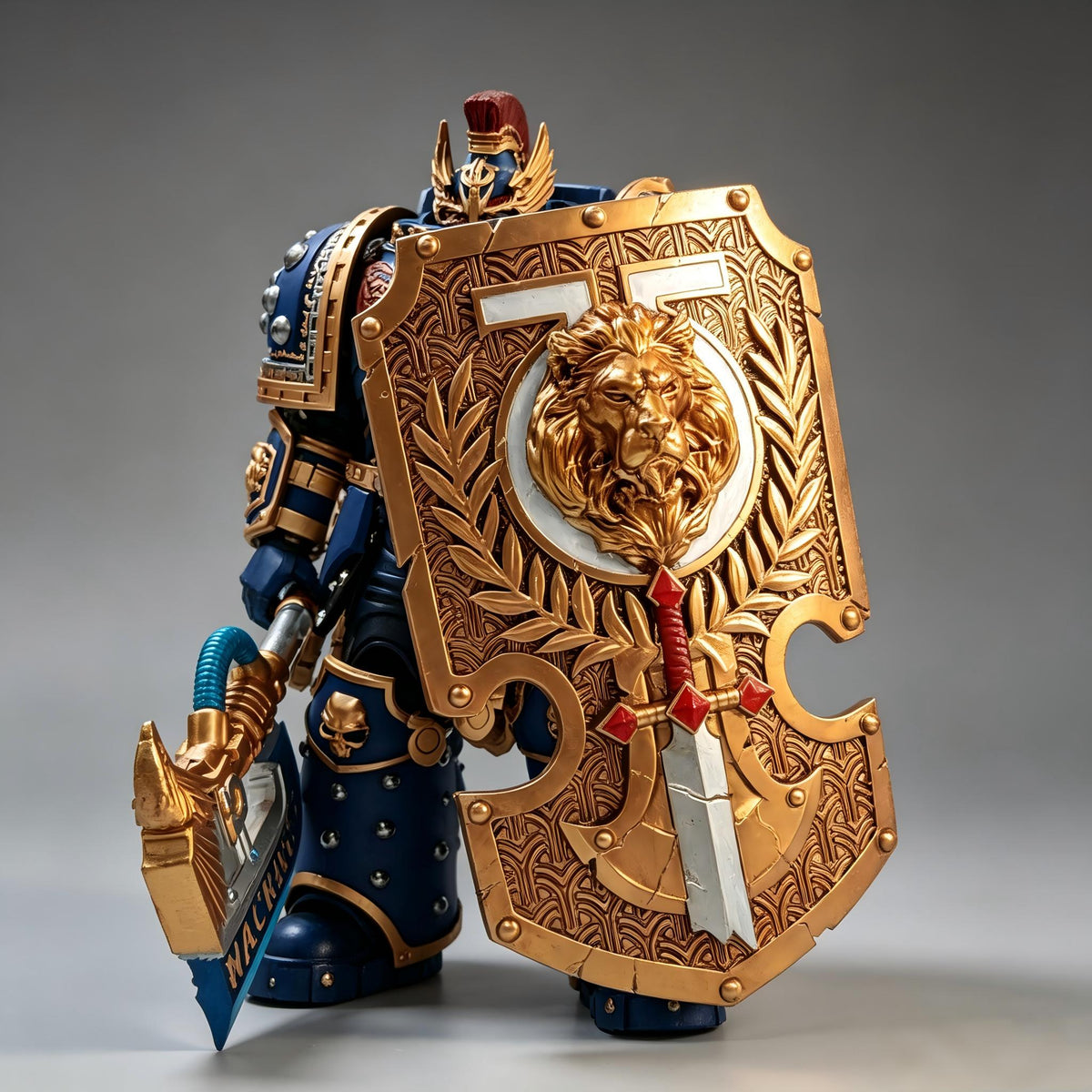 Custom Space Marine Shield - Gold Lion Head & Power Sword - Image 2