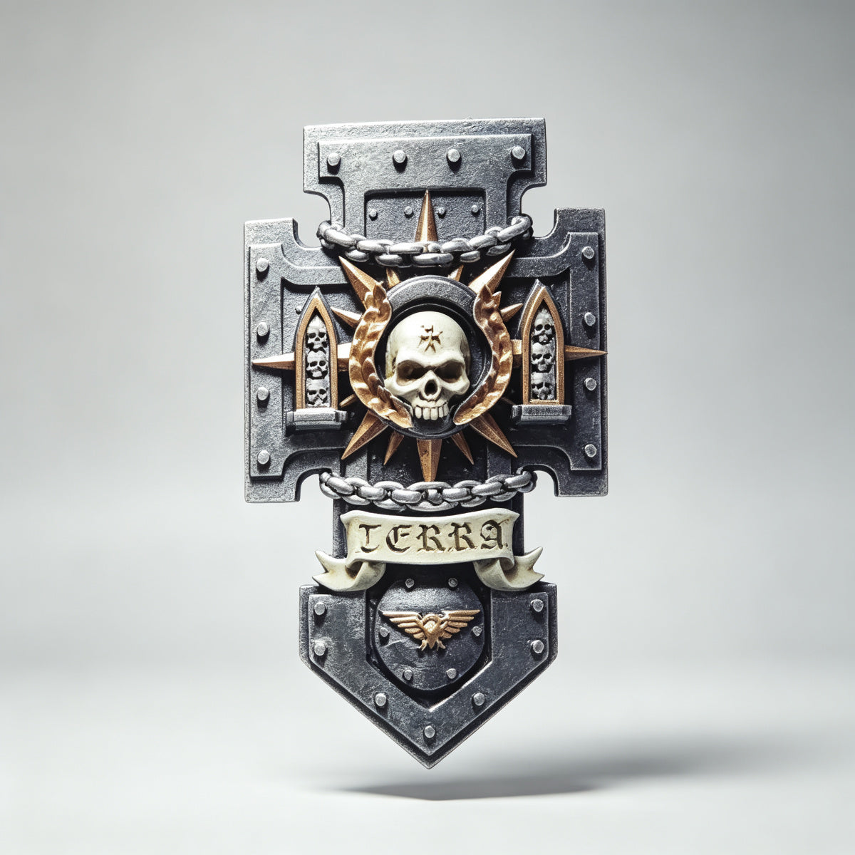 Custom Space Marine Shield - TERRA Scroll & Laurel Skull - Image 2