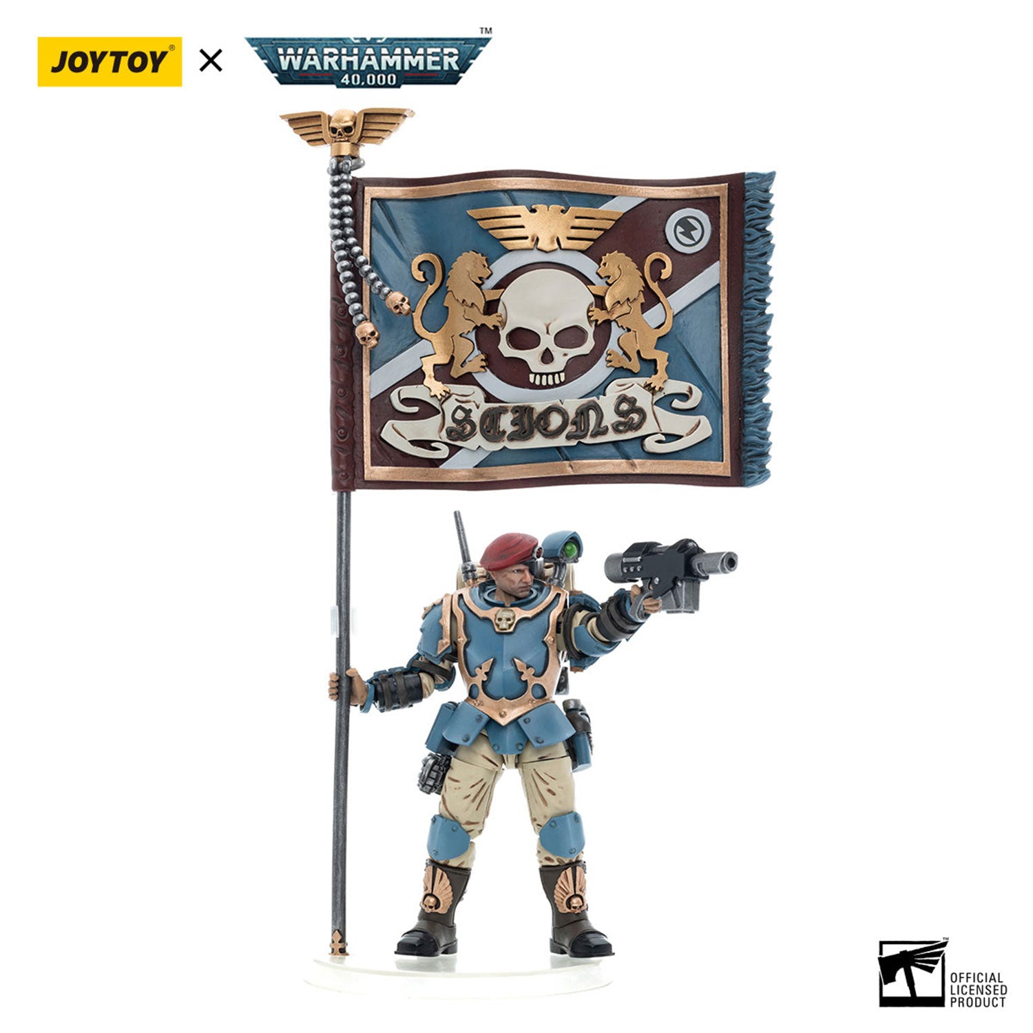 JOYTOY Warhammer 40K Astra Militarum Tempestus Scions Command Squad 55th Kappic Eagles Banner Bearer figure