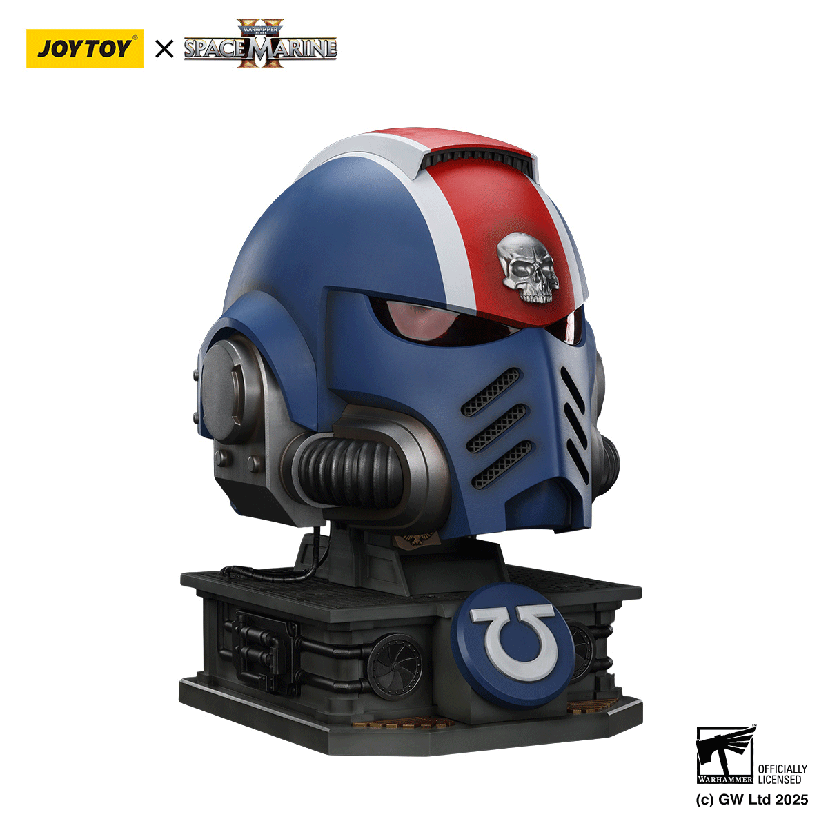 JOYTOY Warhammer 40K Space Marine 2 Ultramarines Lieutenant Titus' MkX Helmet & Display Stand figure