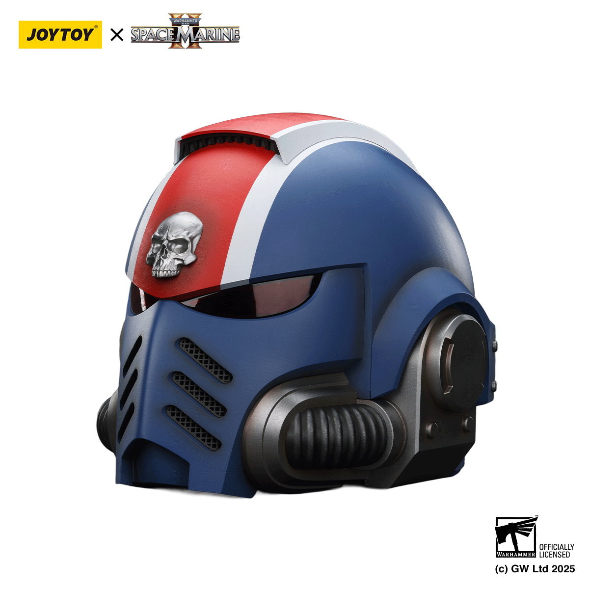 JOYTOY Warhammer 40K Space Marine 2 Ultramarines Lieutenant Titus' MkX Helmet & Display Stand figure