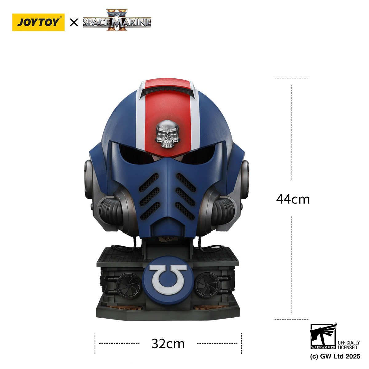 JOYTOY Warhammer 40K Space Marine 2 Ultramarines Lieutenant Titus' MkX Helmet & Display Stand figure