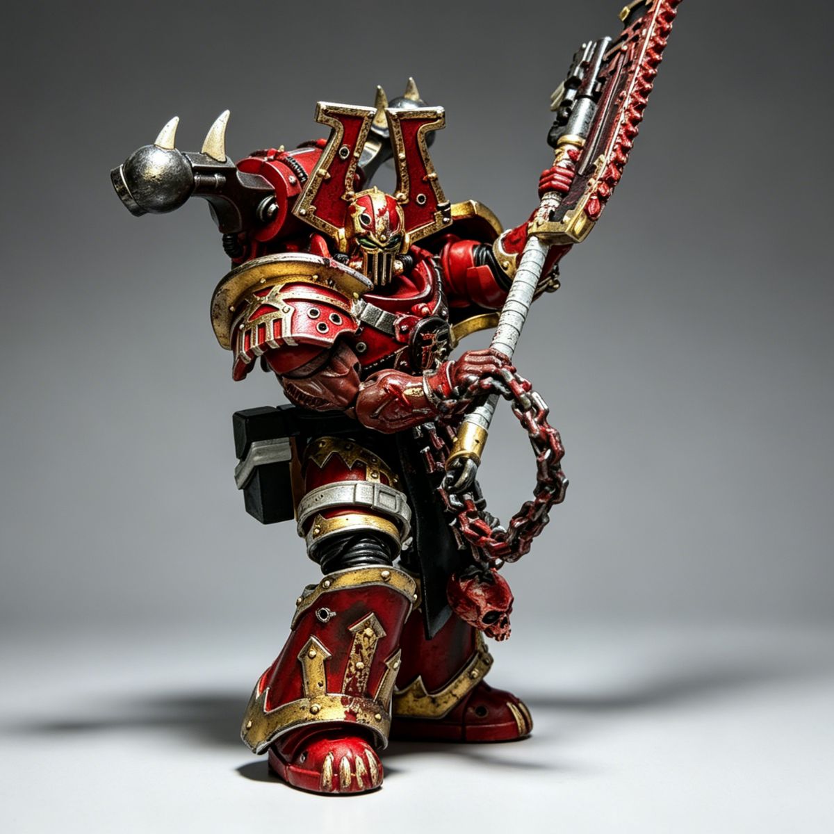 World Eaters Khorne Berzerker custom repaint with red armor and weathered metallic trim