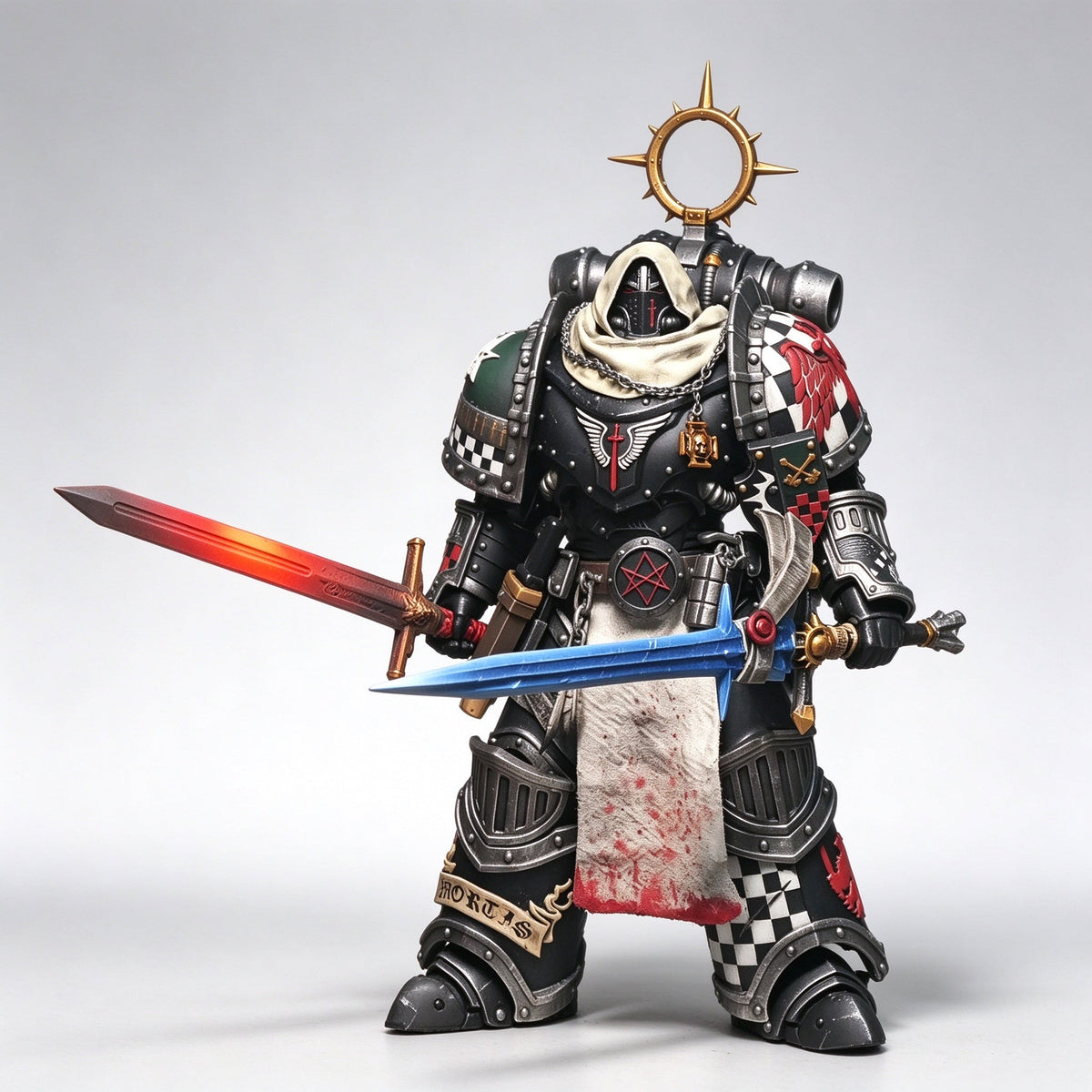 Custom 1/18 Dark Angels Calibanite Knight Veteran (Dual Flame/Ice Power Swords & Relic Shield) - Image 2