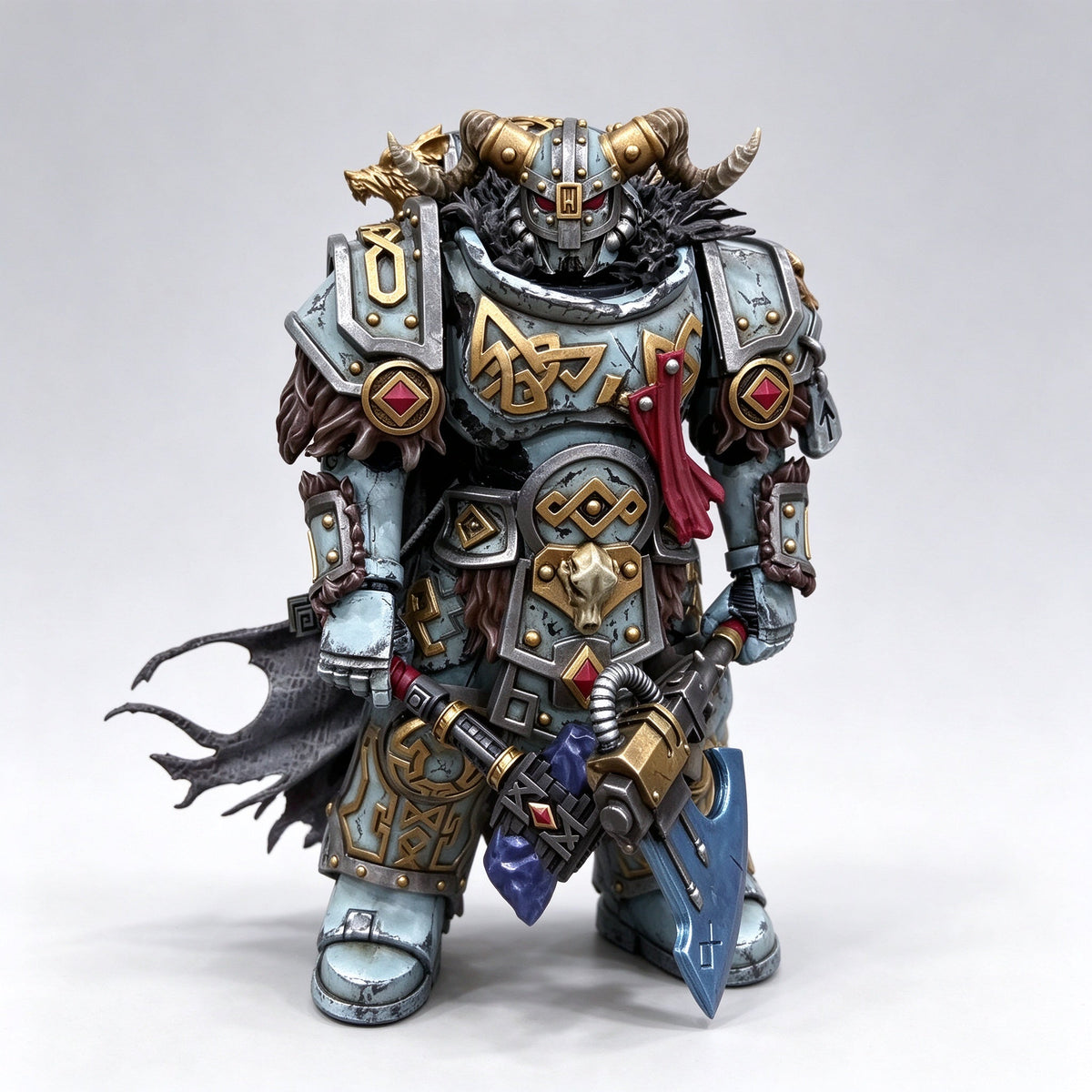 Custom 1/18 Space Wolves Wolf Lord Terminator (Dual Head Sculpts, Frost Axe & Thunder Hammer) - Image 2