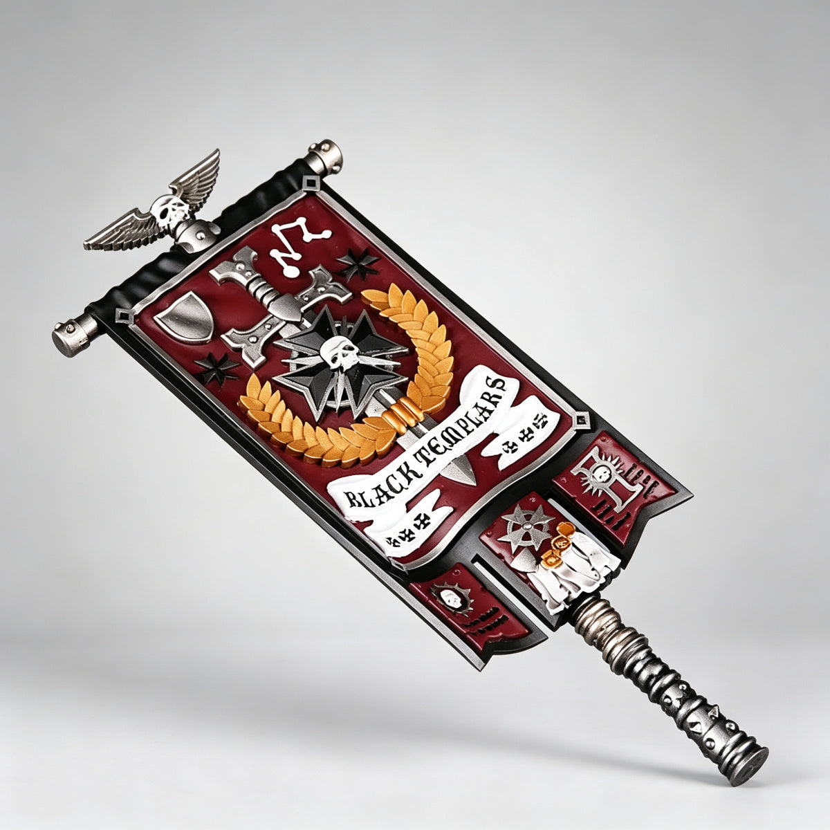 Custom Black Templars Banner - Cross Skull & Laurel Wreath - Image 2