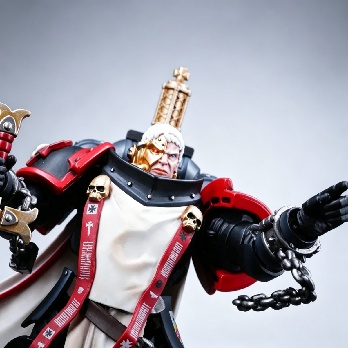 Custom Black Templars Head Sculpt - Gold Bionic Eye & White Hair - Image 6