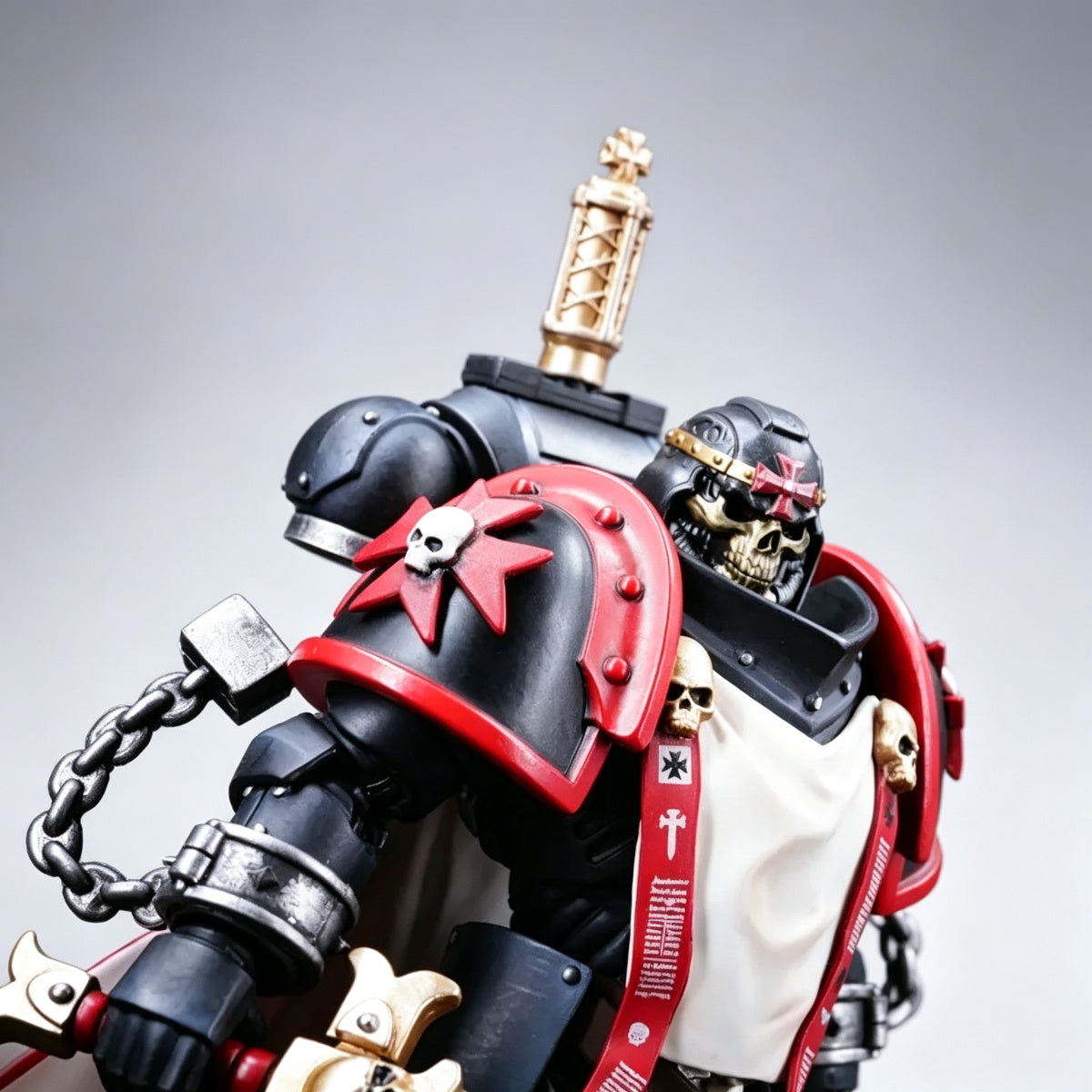 Custom Black Templars Helmet - Gold Skull & Red Cross - Image 5