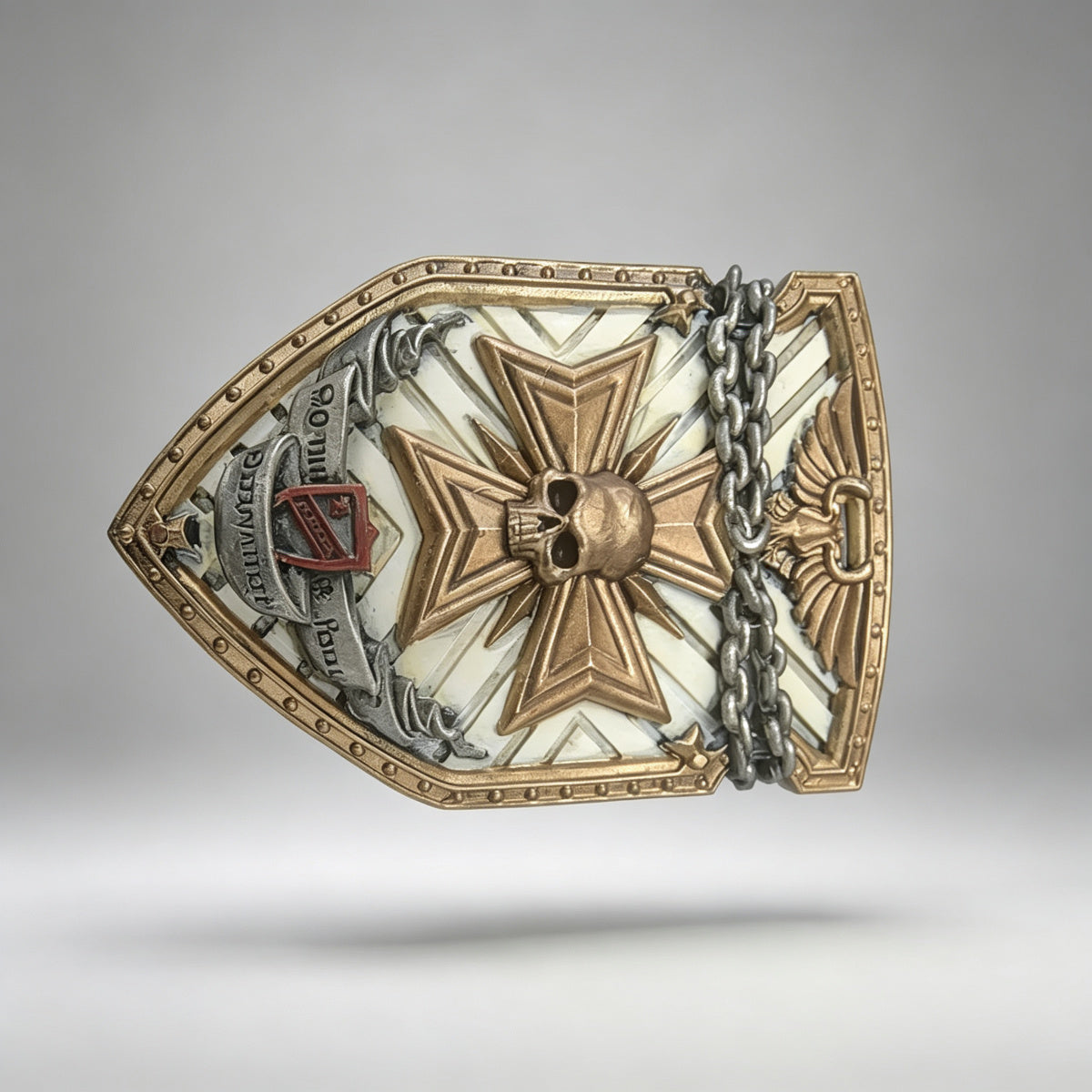 Custom Black Templars Shield - Bronze Maltese Cross & Chains - Image 2