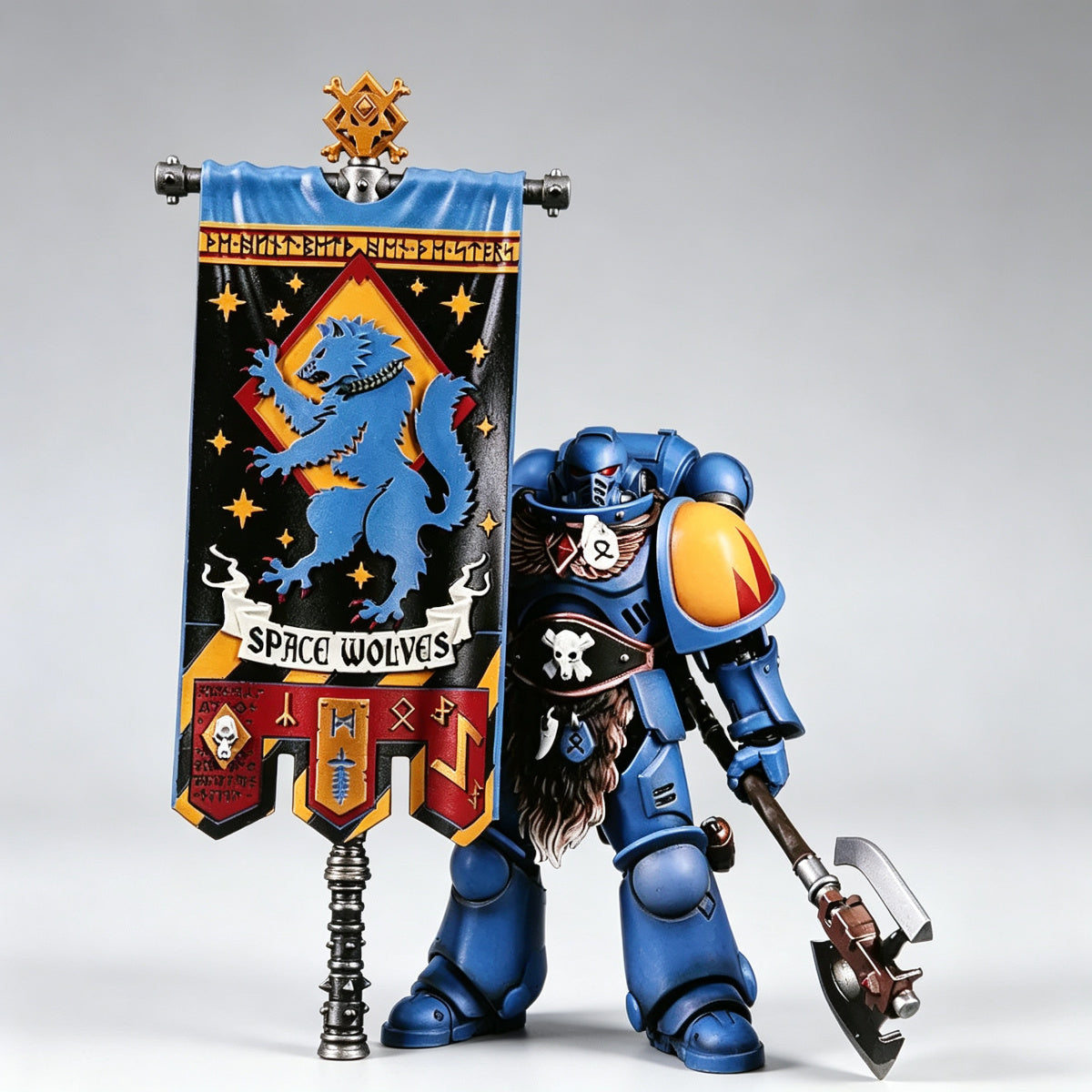 Custom Space Wolves Banner - Blue Wolf & Runes - Image 5