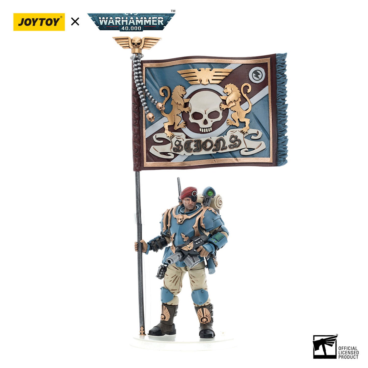 JOYTOY Warhammer 40K Astra Militarum Tempestus Scions Command Squad 55th Kappic Eagles Banner Bearer figure
