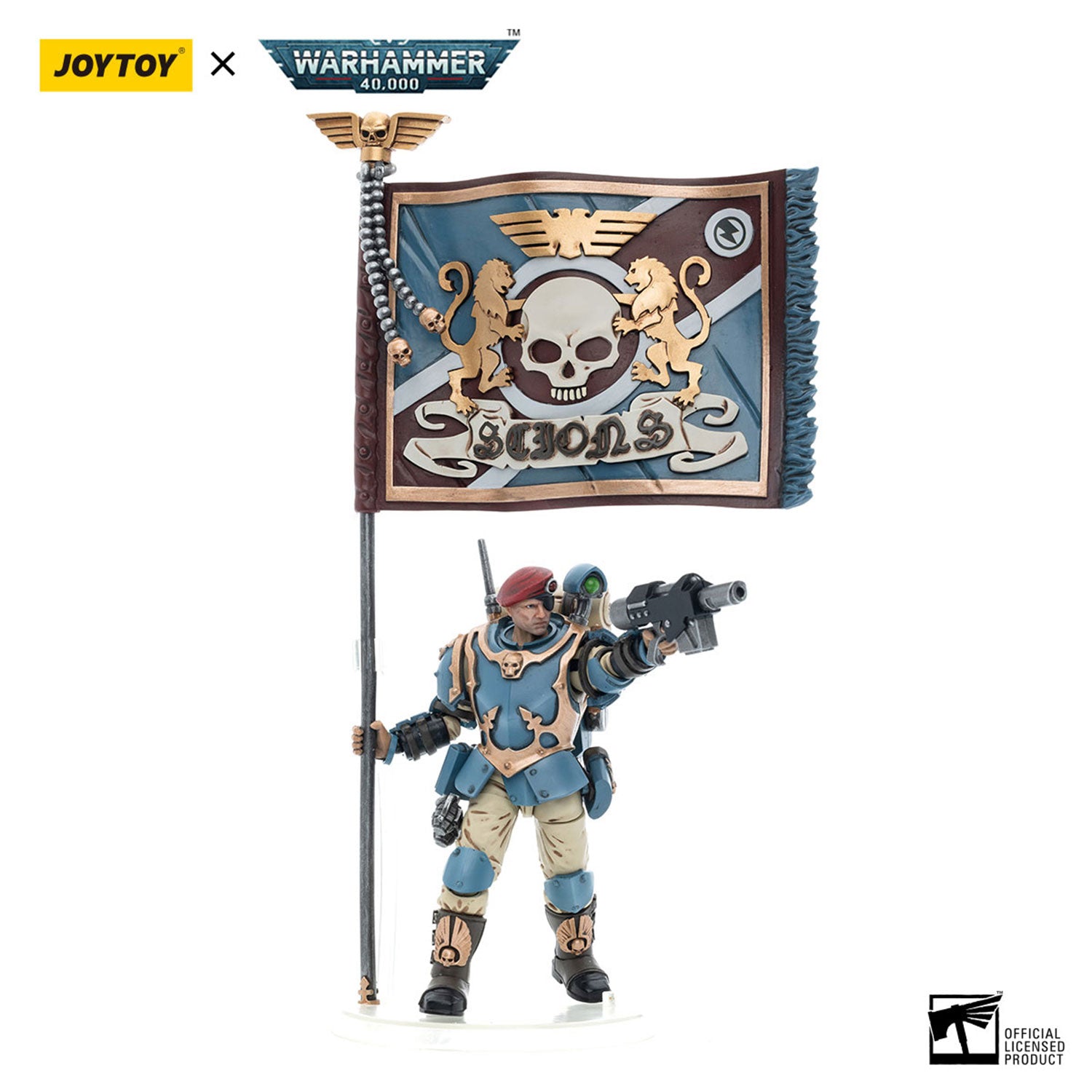JOYTOY Warhammer 40K Astra Militarum Tempestus Scions Command Squad 55th Kappic Eagles Banner Bearer figure