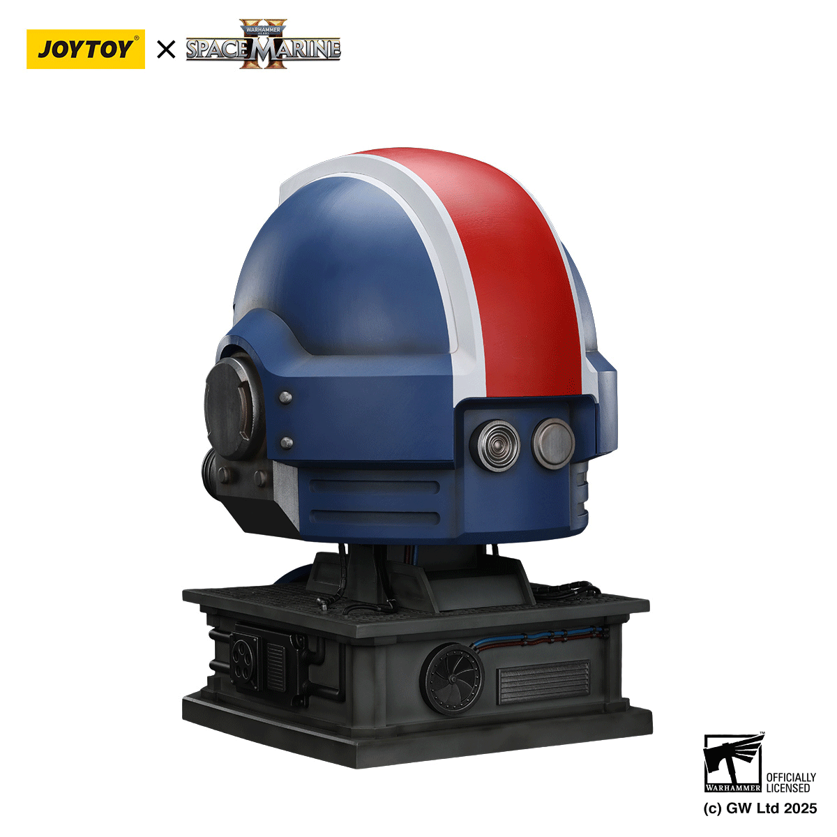 JOYTOY Warhammer 40K Space Marine 2 Ultramarines Lieutenant Titus' MkX Helmet &amp; Display Stand figure