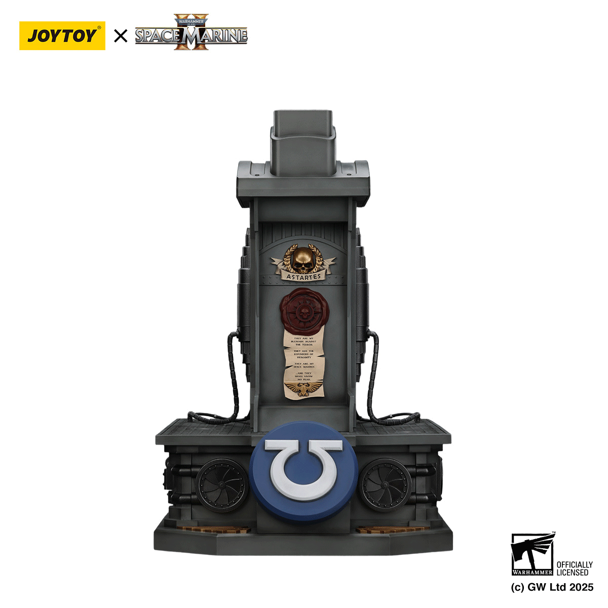 JOYTOY Warhammer 40K Space Marine 2 Ultramarines Lieutenant Titus' MkX Helmet &amp; Display Stand figure